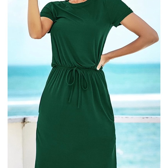 Womens Hide Belly Work Casual Midi Dresses with Pockets - Picture 3 of 3
